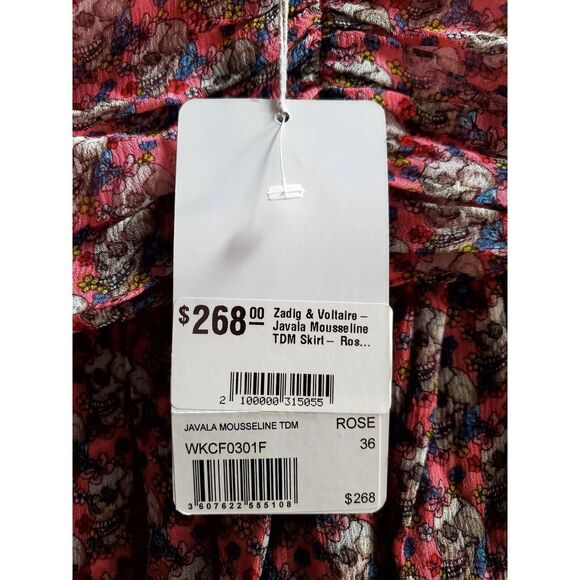 Zadig & Voltaire Javal Mousseline TDM Skirt Rose 36/SM Sugar Skulls Print NWT - Picture 11 of 15